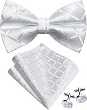 Mens Plaid Checkered Bow Tie Handkerchief Jacquard Woven Adjustable Pre-Tied Bow