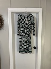Nine West Surplice Tie Wrap Black /Green Stretch Dress Size 10 NWT