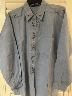 Women's Sommerfield Studio Button Up Chambray LS Shirt with Embroidery  L  NWT