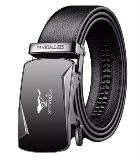 Septwolve Hombres Cinturón Cuero de Vaca Genuino Bloqueo Automático Hebilla Negro 73811A020-01 Foto 2 de 4