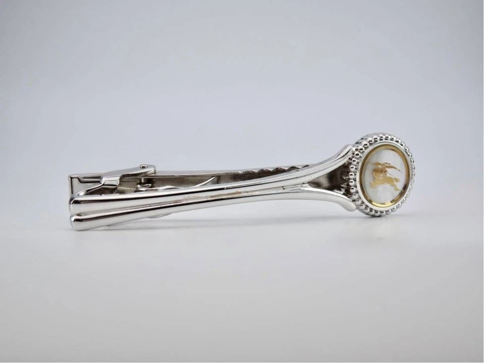Burberry Mother-of-Pearl Shell White Butterfly Circle Horse Logo Tie Pin Tie bar - Image 4 of 4
