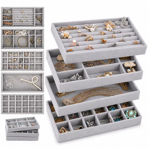 Stackable Velvet Jewelry Storage Box Organizer Trays Ring Bracelet Necklace