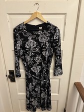 Anne Klein Women’s Black Floral Long Sleeved Belted Midi Dress Size 10