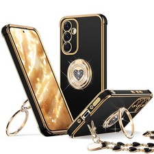 Galaxy A36 5G Case with Stand, Bling Heart Design, Double Ring, Luxury Protectiv
