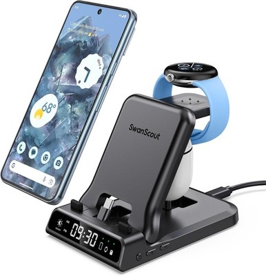 3 in 1 Ladestation für Google Pixel Watch 3 2 25W USB C Schnellladung Schwarz