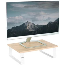 VIVO 15" Desktop Stand Monitor Riser, Desk Organizer, Light Wood Top, White Legs