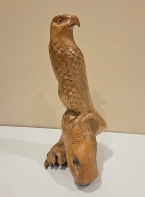 Vintage Hand Carved Wood Eagle Sculpture Olive Wood Folk Art 14''