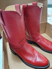 JUSTIN Red Leather Roper Cowboy Boots Women's Size 6.5 B style L3055 USA
