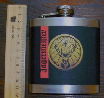 Jägermeister Flachmann aus Edelstahl - 6 oz (0,177 l) - Mit Schraubverschluss.