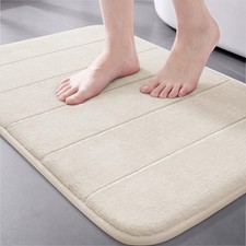Memory Foam Bath Mat Soft Absorbent Quick Dry Bathroom Rug Cream 24x17 Inch