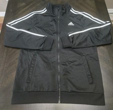 Adidas Boys 14/16 Black Track Jacket 3 Stripes Mock Neck Full Zip