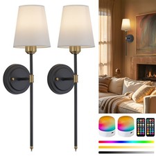 Battery Operated Wall Sconce Set of 2,Gold Rechargeable Wall Light with Remote