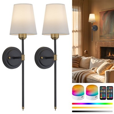 Battery Operated Wall Sconce Set of 2,Gold Rechargeable Wall Light with Remote