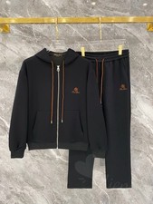 Loro Piana Classic Men's Black Cotton Hooded Casual Zip Jacket/Pants Set 2pc NEW