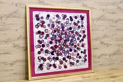 LOUIS VUITTON Carre 90 Monogram Flower Silk Scarf Framed Art Panel Pink