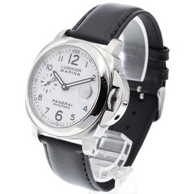 PANERAI LUMINOR MARINA PAM00049 40mm SS White Dial Leather Strap Date #C340