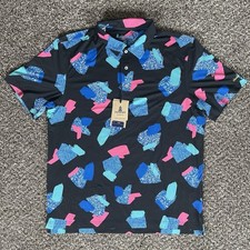 Chubbies Men's The Abs Tract Performance Polo Shirt- Black Multi- Large -New