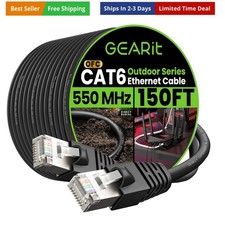 Cat6 Outdoor Ethernet Cable 150ft 23AWG Pure Copper, FTP, LLDPE, Waterproof, ...
