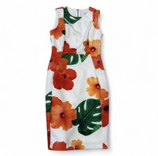 Calvin Klein Women's Onrage and Pink Floral Print Hibiscus Dress Sz 4