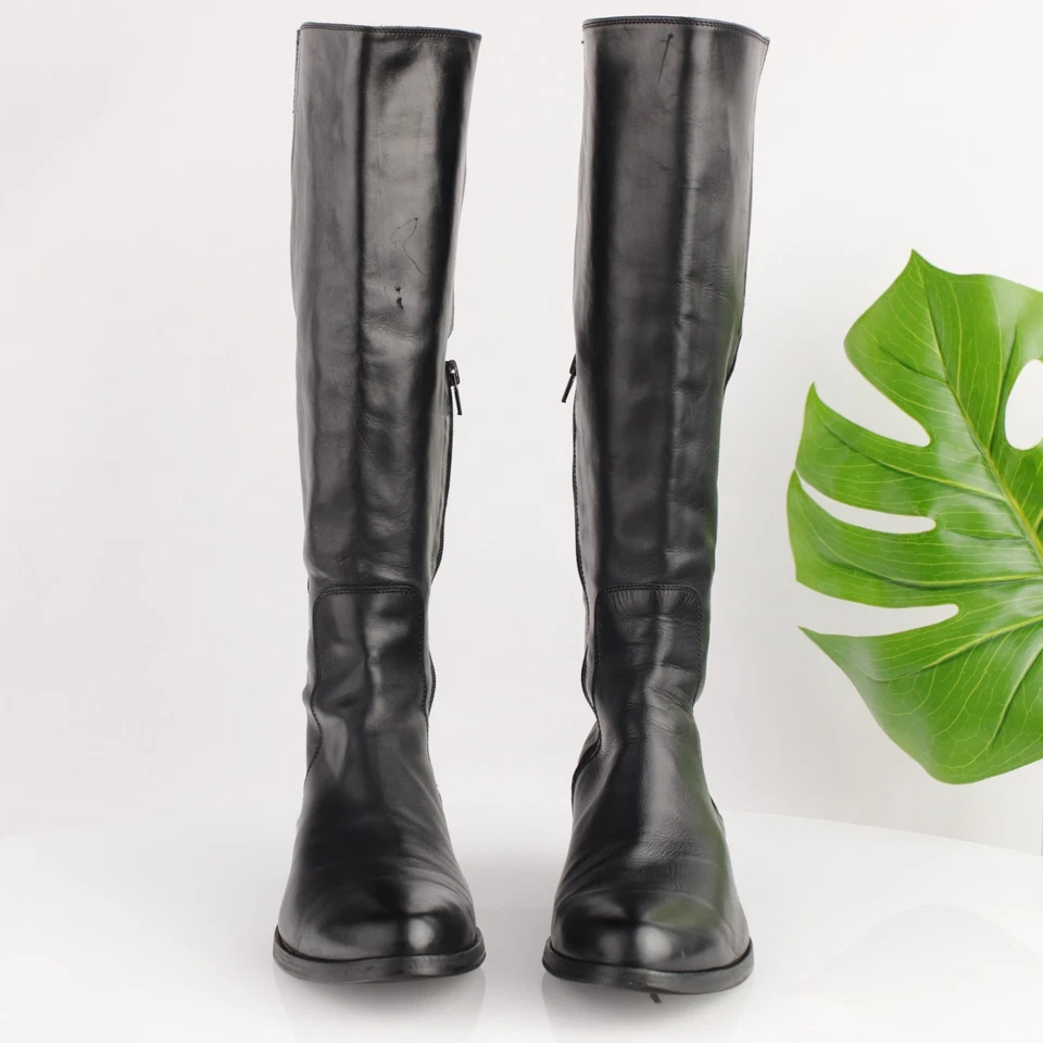 Bota de montar AGL para mujer talla 41 11 alta cuero negro cremallera parcial Italia Foto 2 de 4