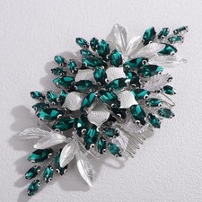 Silver Flower with Hair Piece for Women Wedding Bridal Hair Comb Banquet Green