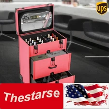 TOP Rolling Makeup Trolley Case Jewelry Travel Cosmetic Train Case with 4 Wheels