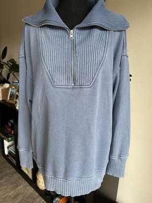 Aerie Down To Earth Quarter Zip Pullover Blue Sweatshirt Women s Size Small S