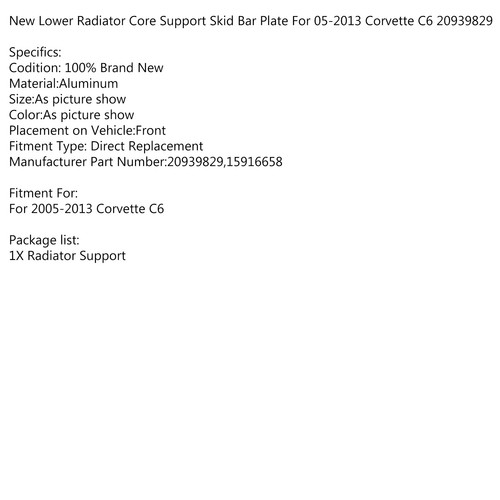 Lower Radiator Core Support Skid Bar Plate Fit 2005-2013 Corvette C6 20939829 A1 - Picture 12 of 12
