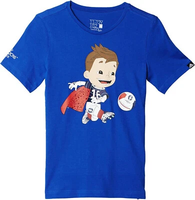 Adidas T-shirt Garçon Mascotte Euro 2016 Bleu Taille 11/12 ans Neuf - Photo 1/4