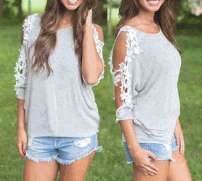Stylish Three Quarter Sleeve Scoop Neck Spliced Hollow Out (Free SH with 6 items