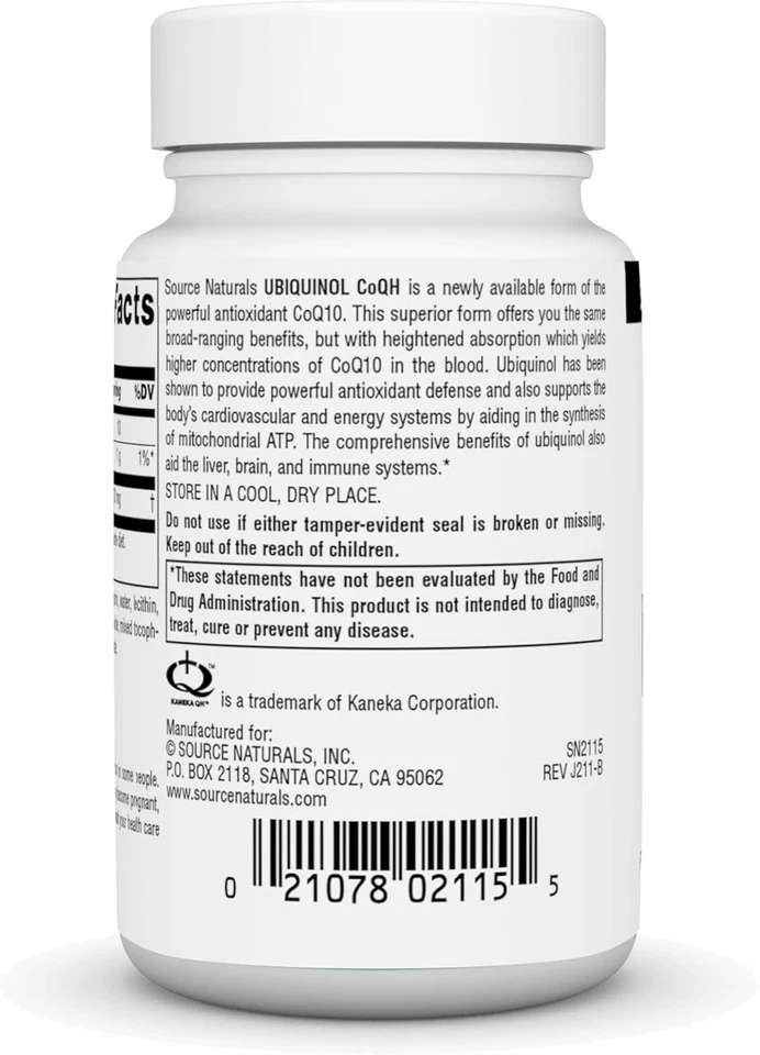 Source Naturals Ubiquinol CoQH - 100 mg, 30 cápsulas blandas exp. 04/2027 Foto 3 de 4