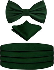Mens Prom Bow Tie Handkerchief and Cummerbund Set Solid Dark Green