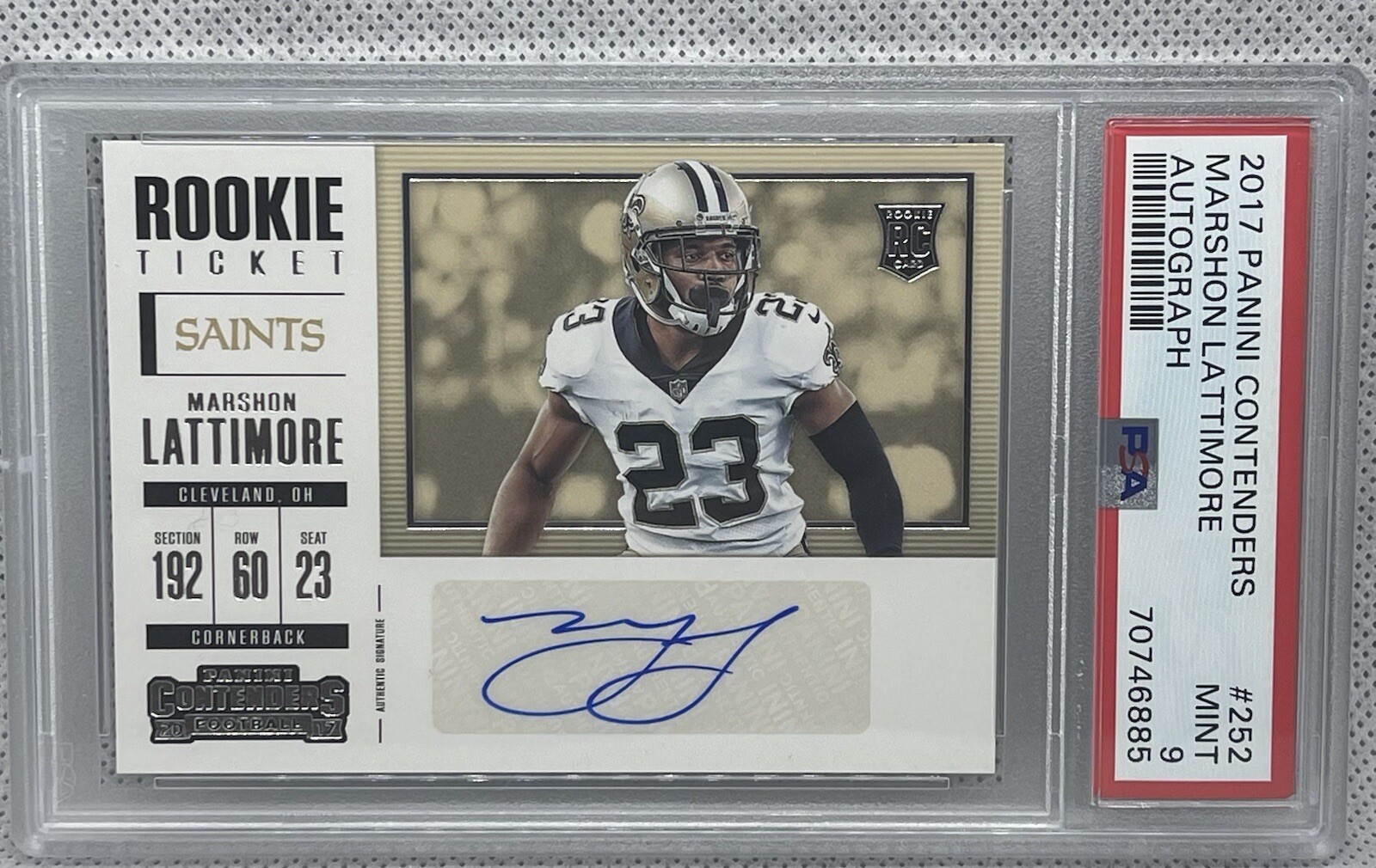 MARSHON LATTIMORE 2017 CONTENDERS ROOKIE TICKET AUTO #252 SAINTS PSA 9 MINT RC