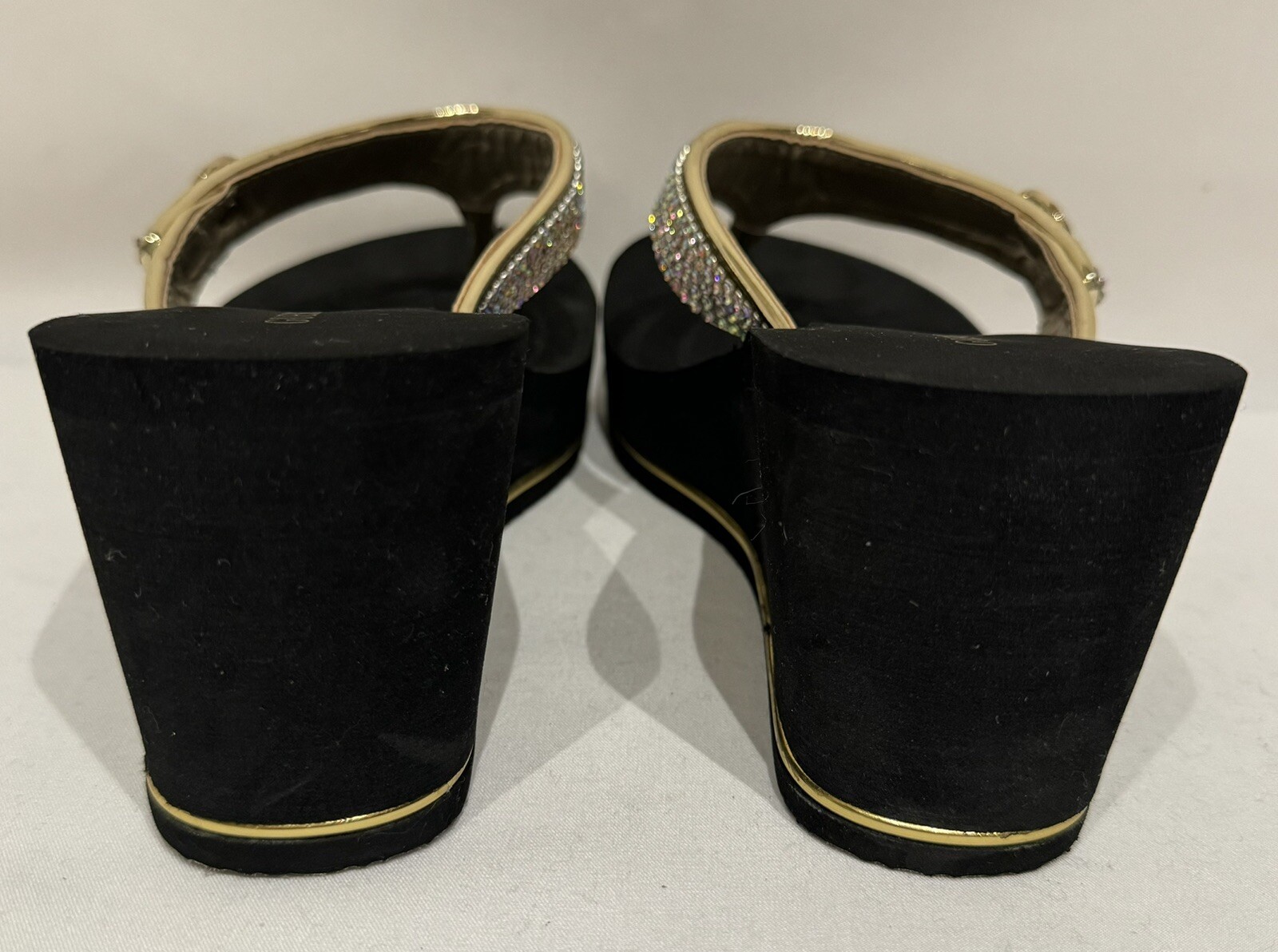 Guess Women's Sarraly Eva Logo Wedge Sandals in Gold/Black Size 8M eBay