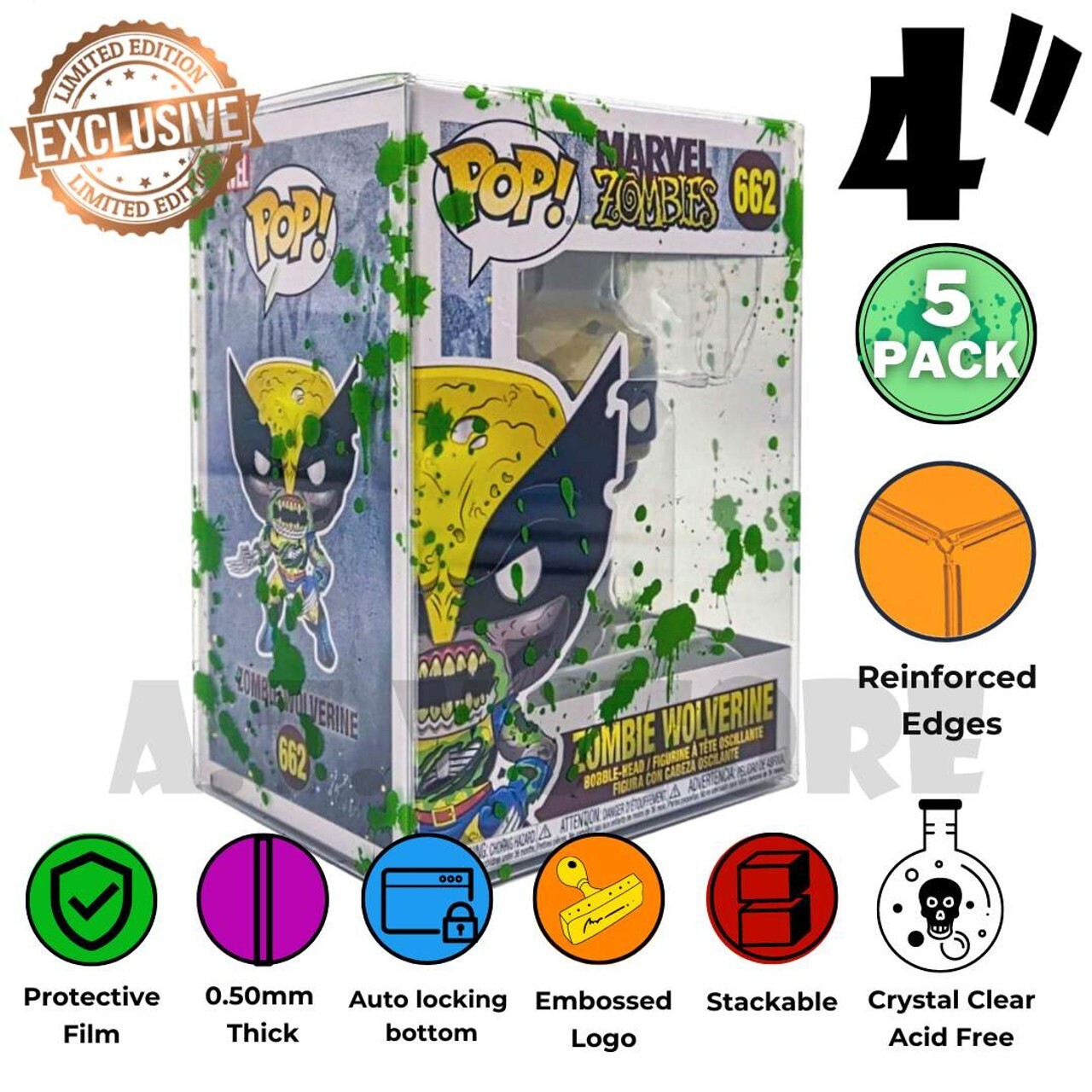 ATV Protectors / Cases for 4" Funko Pops 0.50mm Green Blood Splatter (1-50pack)
