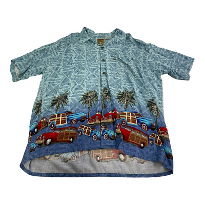 Pineapple Connection Ocean Blue Woody Classic Cars Mens XL Hawaiian Shirt