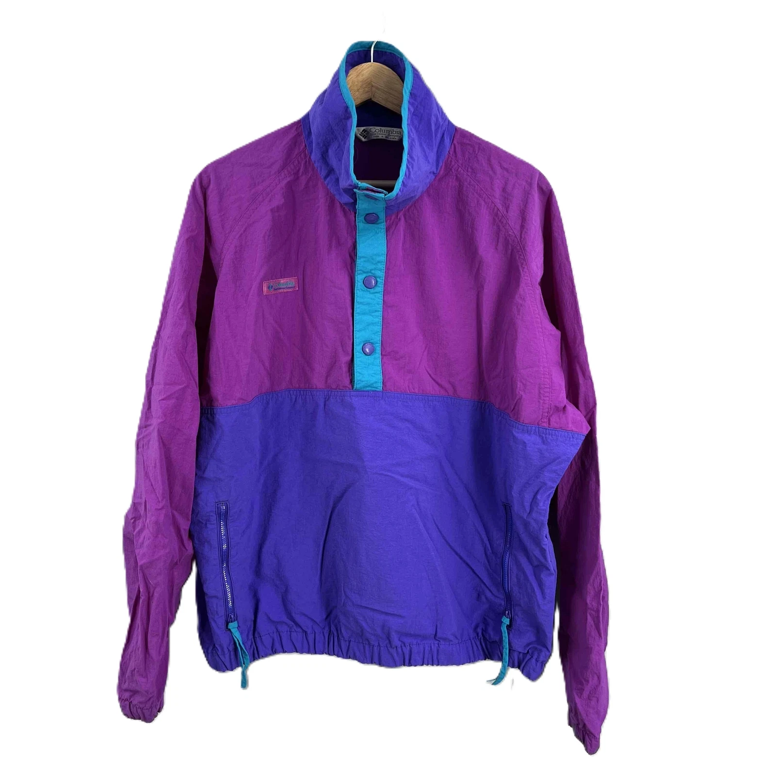 Vintage Columbia Purple Snap Button Colorblock Windbreaker Jacket M (estimated)