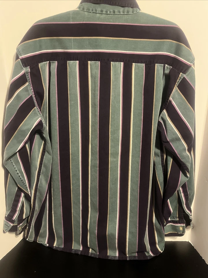 Vintage Members Only Striped Button Down Shirt Sz Large - Image 4 of 4