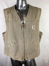 VTG Carhartt Sherpa Lined Distressed Canvas Vest Sz Tag Removed READ Olive Green