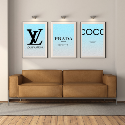 Set of 3 Fashion Designer Prints Prada Louis Vuitton Coco