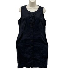 Talbots Button Front Dress Womens 12 Black Cotton Ruffle