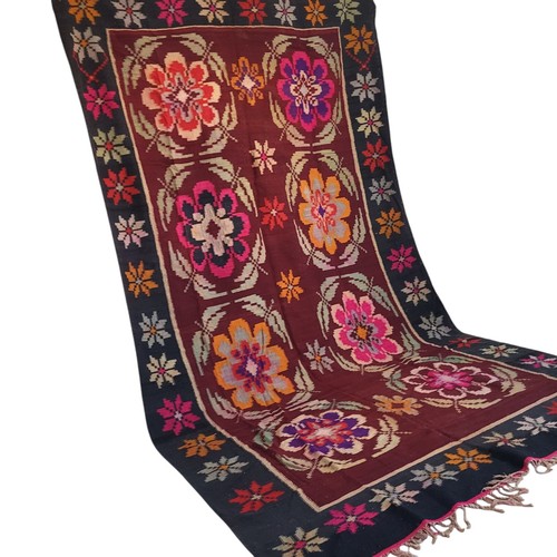 Vintage Handmade Moroccan Wool Rug Berber Fringe Maroon Base Floral Carpet 11x7 - Picture 3 of 24