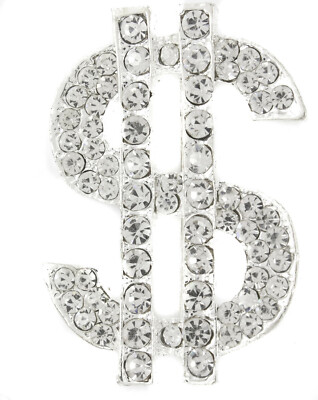  Großes Dollarzeichen Symbol $ Brosche Anstecknadel klar Strass Glitzer