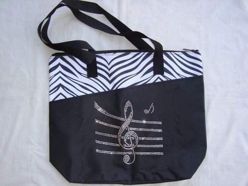 G Clef Bling MUSIC Tote Bag Black W/Rhinestones 18" x 15" Brand NEW Beautiful - Picture 3 of 3