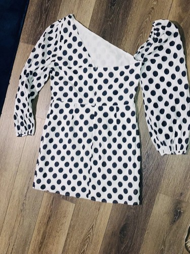 Lovers + Friends Women's Andy Polka Mini Dress Balloon Sleeve White/Black SZ XL - Picture 4 of 11