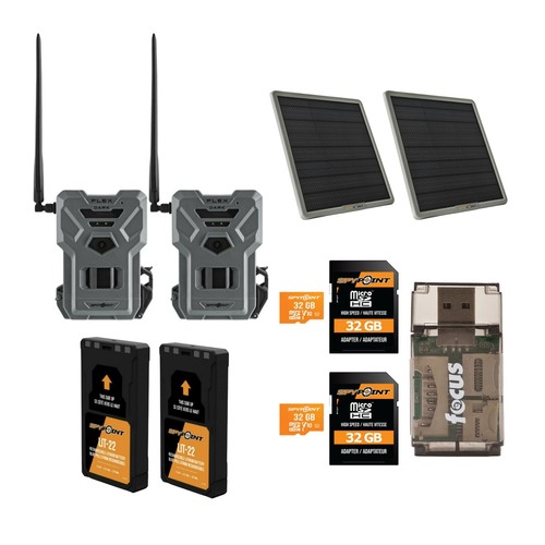 Spypoint Flex-Dark Trail Cam 2 pack with 10W Battery Solar Panel 32GB SD Card