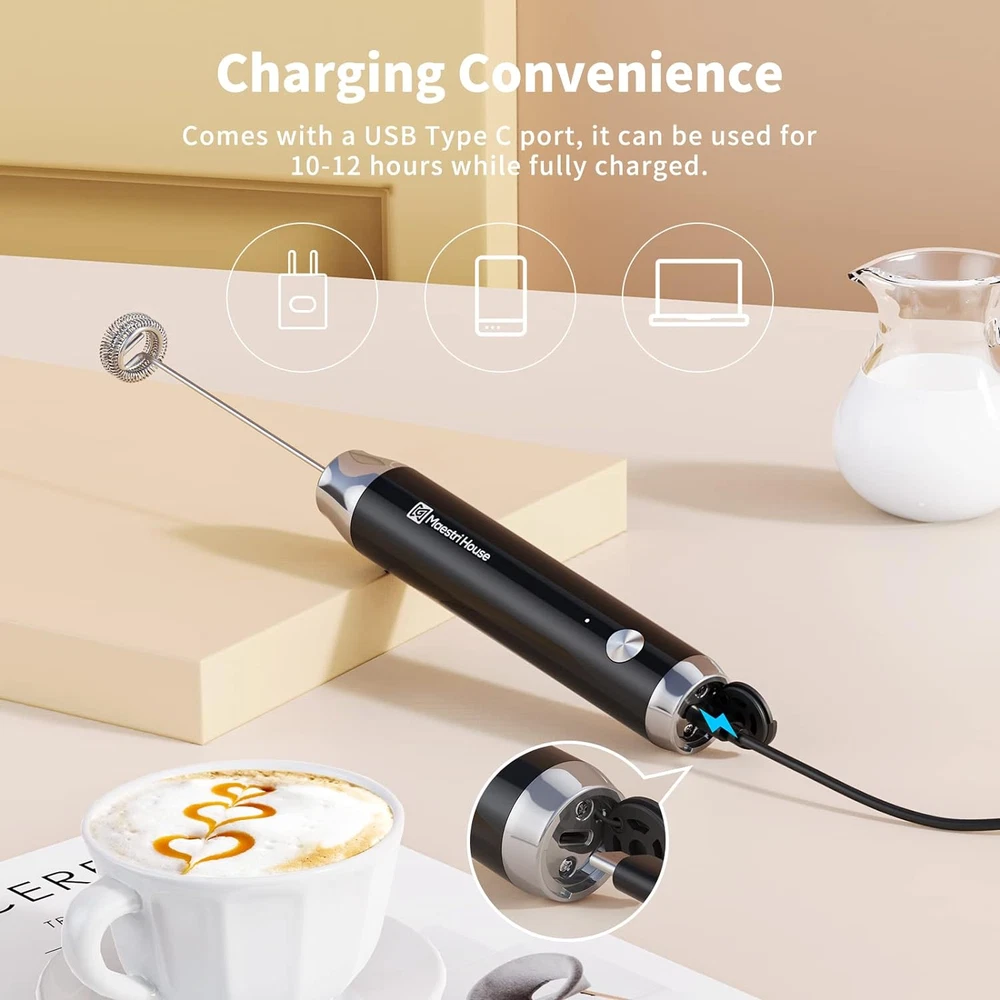 Milk Frother with Stand, Handheld Electric Foam Maker