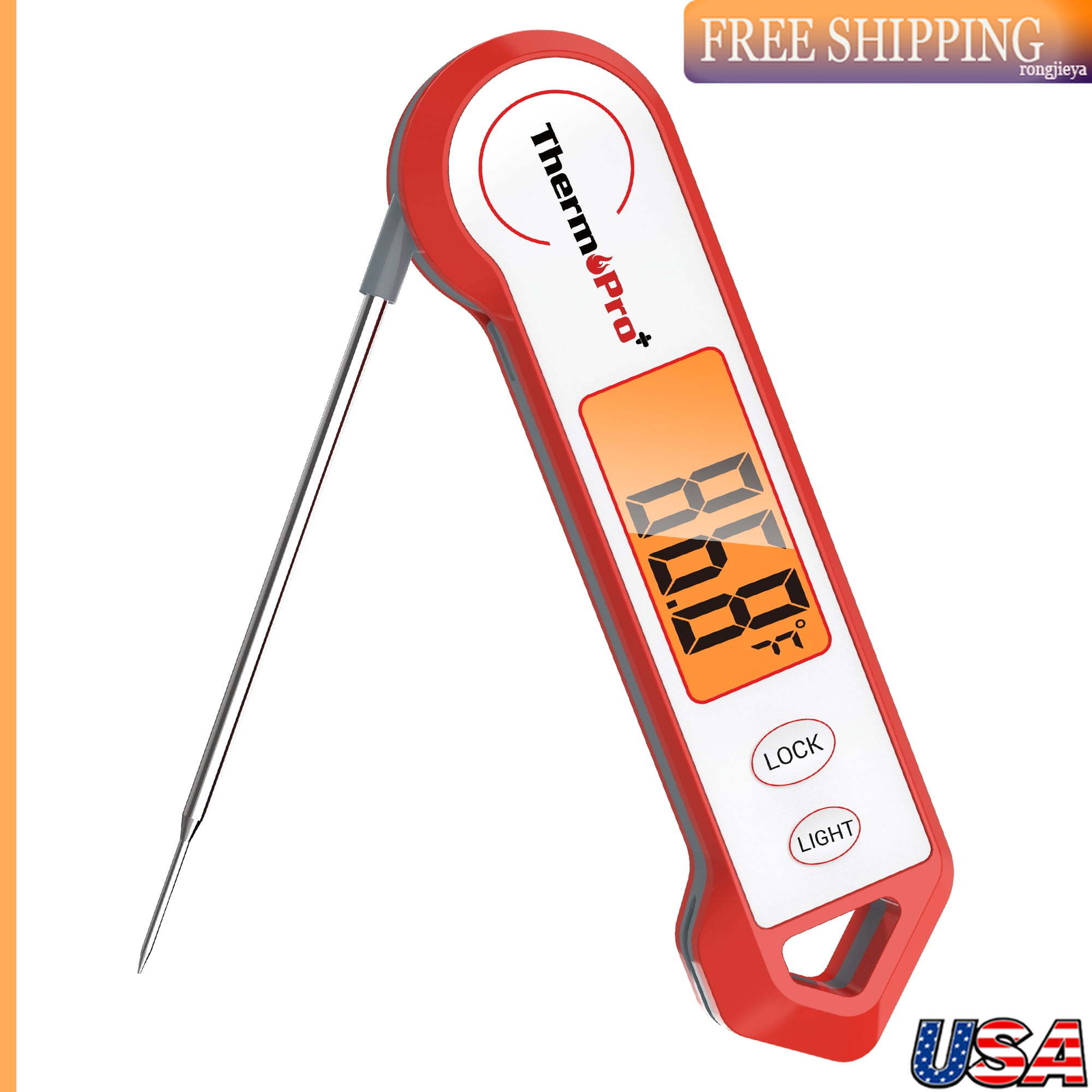 Waterproof Meat Thermometer w/ Magnet LED Display & Stainless Steel Grilling US-image