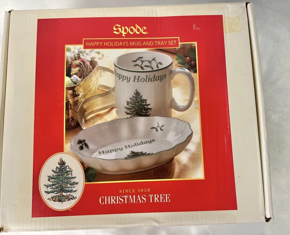 NIB Never Used Spode Christmas Tree Happy Holidays Tray & Mug Set - Image 2 of 4