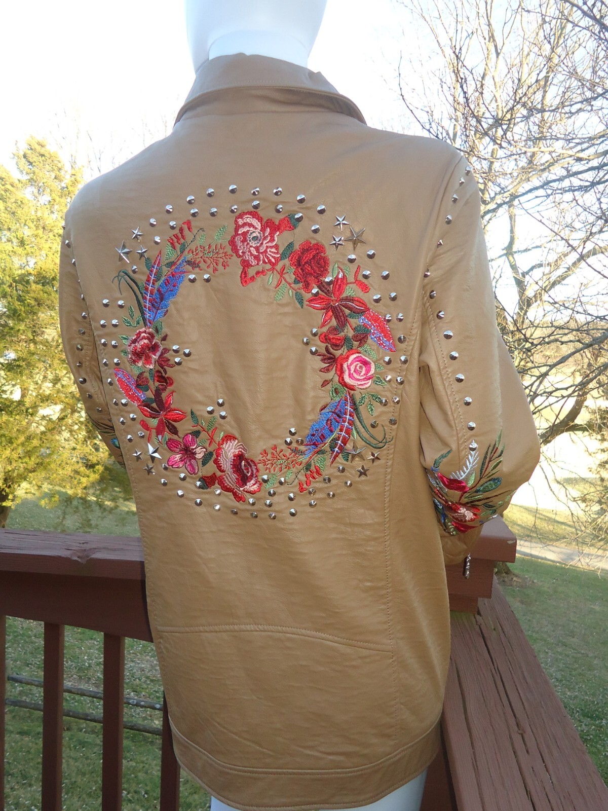 Ameri Mode Medium Brown Jacket Faux Leather Studd… - image 8